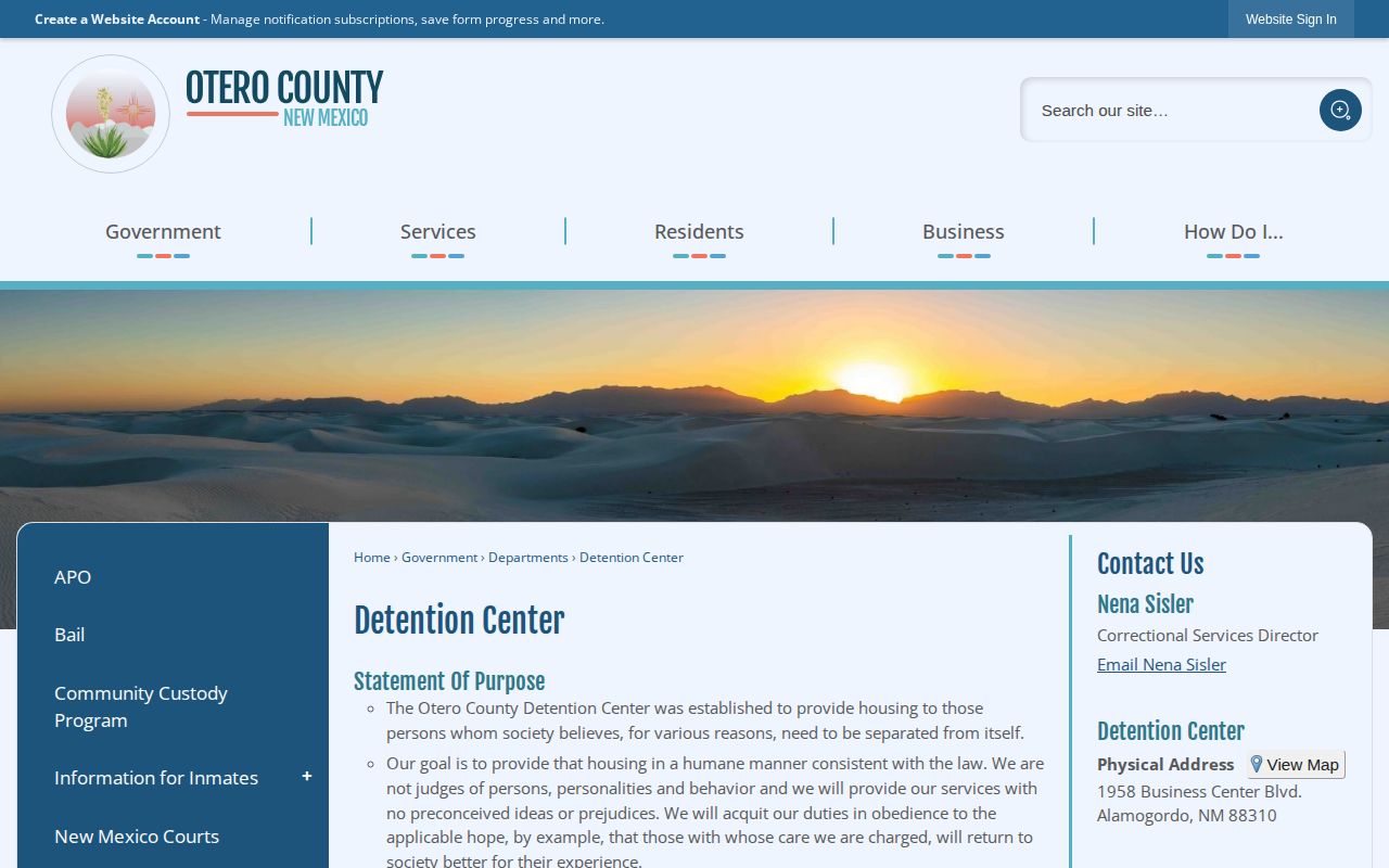Otero County booking record source at the Detention Center