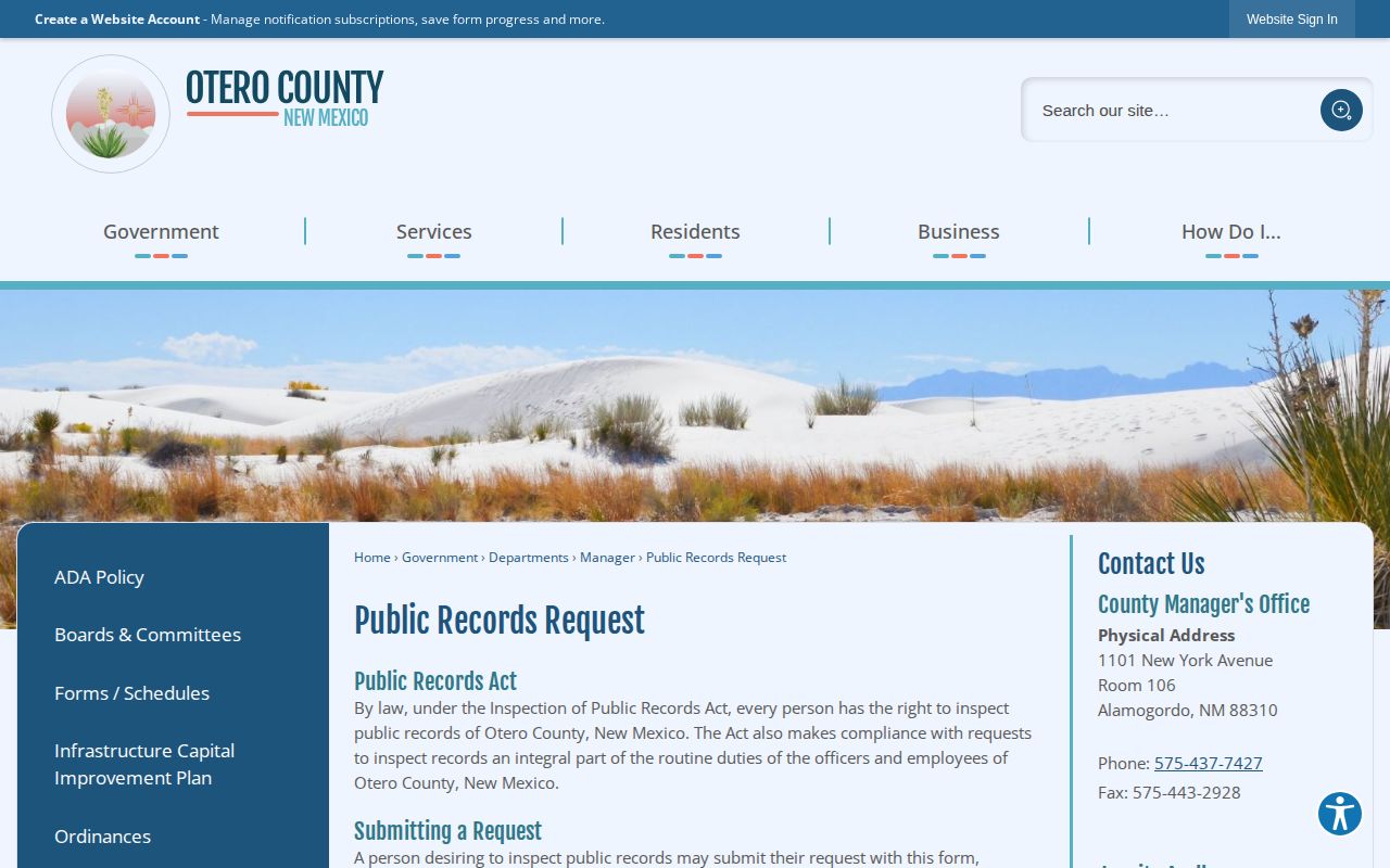 Otero County booking record public-records request source